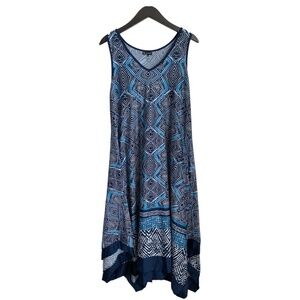 New Directions Dress Size Large Navy Aqua White Sling Maxi Dress Sleeveless